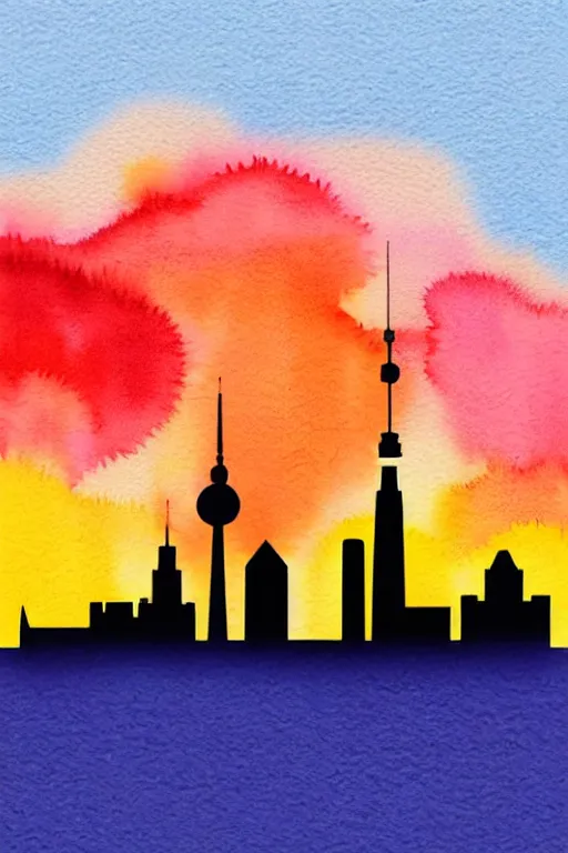 Image similar to minimalist watercolor art of berlin skyline at sunset, illustration, vector art