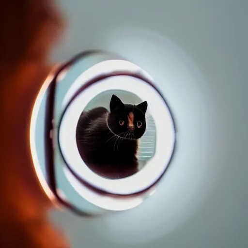 Prompt: infinity mirror reflecting a small cat, 4k, 40nm lens