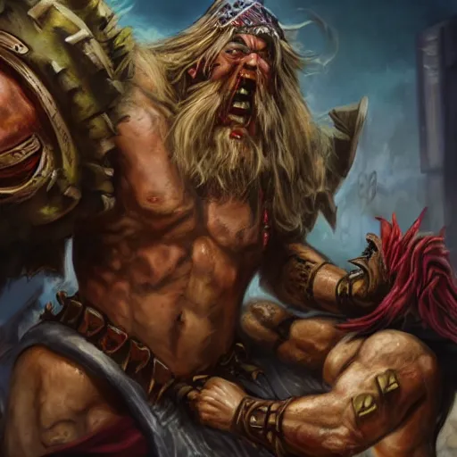 Image similar to realistic grom hellscream paying off judas