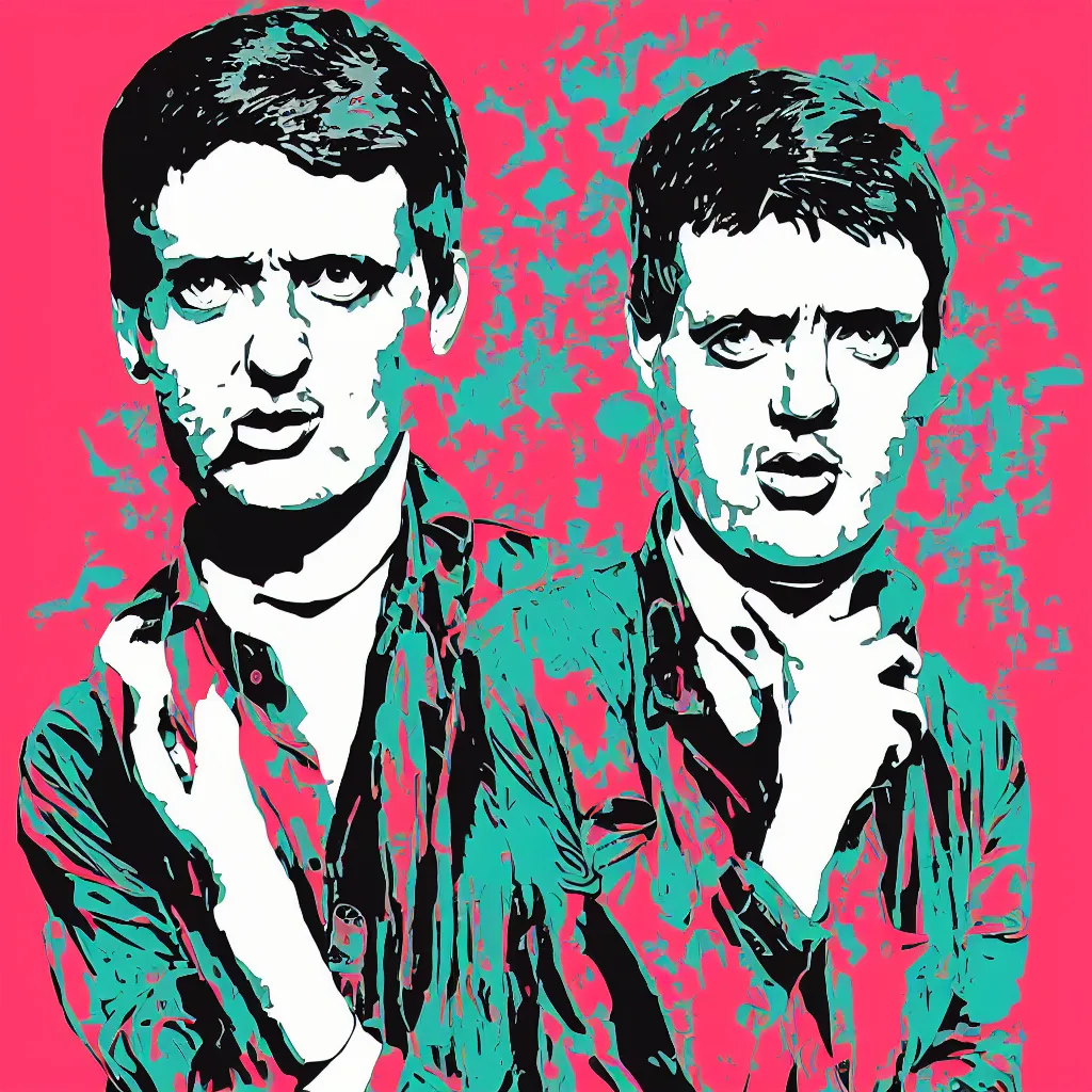Prompt: individual ian curtis portrait retro futurist illustration art by butcher billy, sticker, colorful, illustration, highly detailed, simple, smooth and clean vector curves, no jagged lines, vector art, smooth andy warhol style
