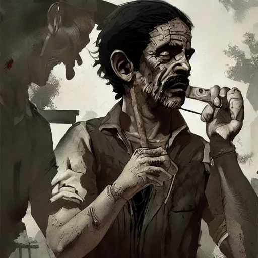 Image similar to don ramon and the chavo del 8 walking dead game telltale, gigachad black and white trending on artstation, painted by greg rutkowski