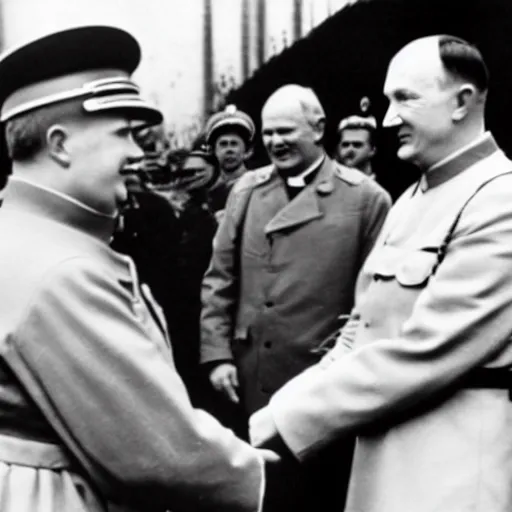Prompt: Adolph Hitler meeting John Paul II, famous photo