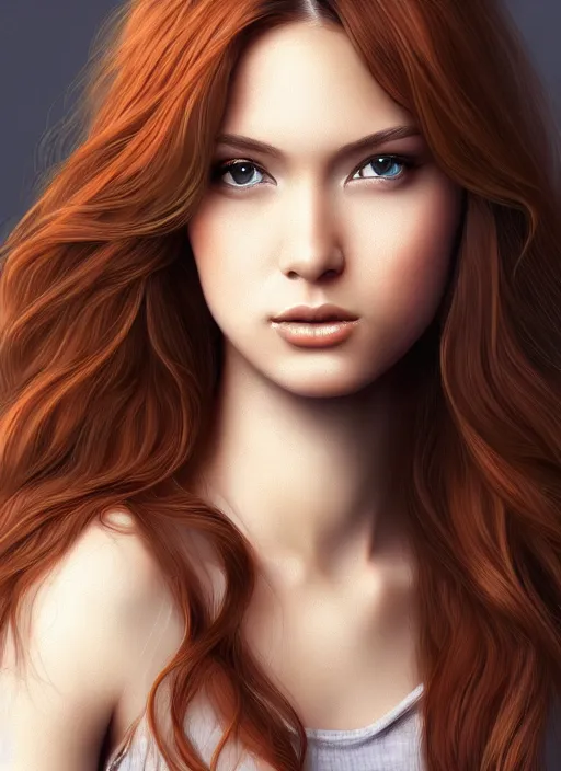 Image similar to full body portrait of a beautiful young woman, photorealistic, hair down to waist, in the style of Kevin Kostic, Stephen Lau and artgerm, hyper sharp focus, 8k highly detailed