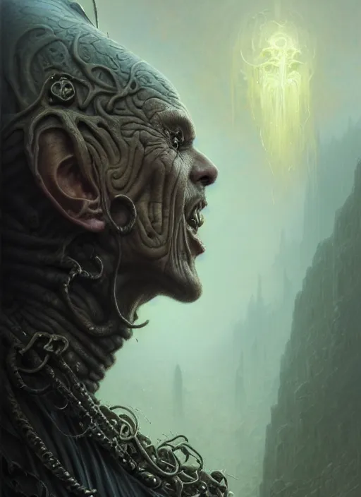 Image similar to closeup portrait shot of a male necromancer in a scenic dystopian environment, intricate, elegant, highly detailed, centered, digital painting, artstation, concept art, smooth, sharp focus, illustration, artgerm, tomasz alen kopera, peter mohrbacher, donato giancola, joseph christian leyendecker, wlop, boris vallejo