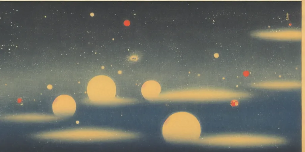 Image similar to painting of space by kitano tsunetomi, 1 9 3 9