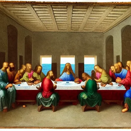 Image similar to “The Last Supper” by Da Vinci in the style of a data visualisation