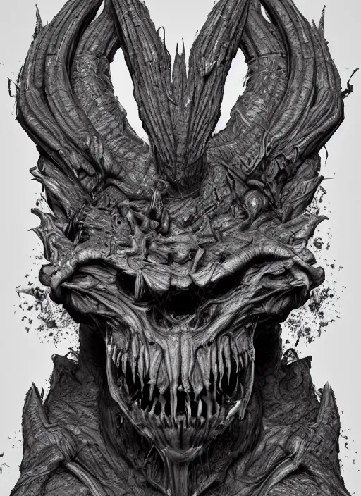 Image similar to a 3 d render of a demonic creature, symmetrical features, detailed, intricate details, dark, atmospheric, hyper - detailed, trending on artstation