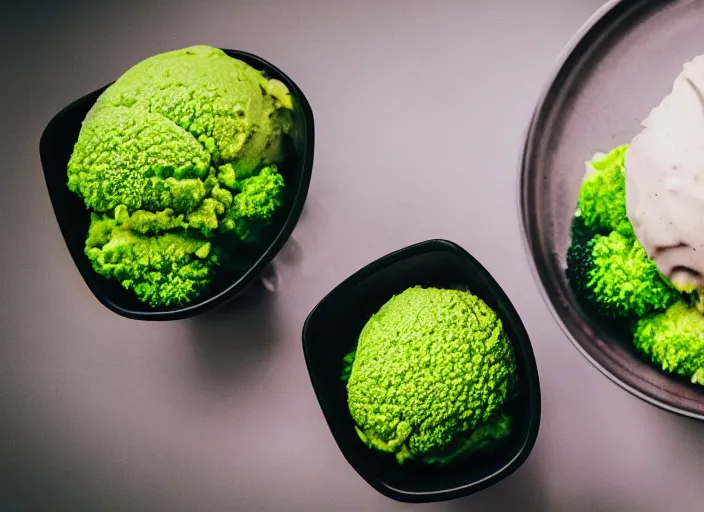 Image similar to dslr food photograph of broccoli ice cream, 8 5 mm f 1. 8