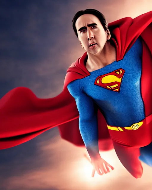 Prompt: Nicolas Cage as Superman, cinematic lighting, 4k photograph