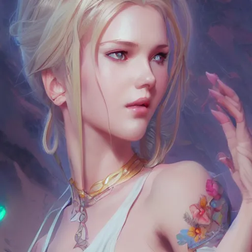 Image similar to ultra realistic illustration, kelly bundy anime, intricate, elegant, highly detailed, digital painting, artstation, concept art, smooth, sharp focus, illustration, art by artgerm and greg rutkowski and alphonse mucha and wlop