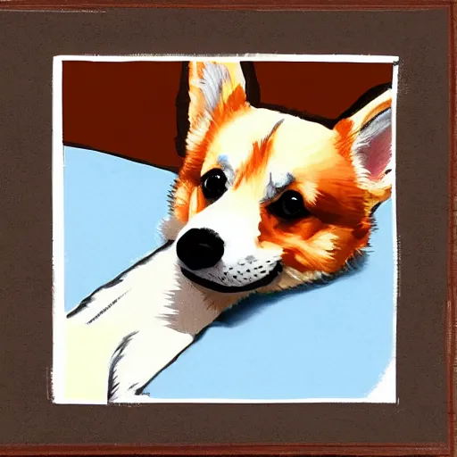 Image similar to corgi, close proximity to the camera, lap dog, digital painting