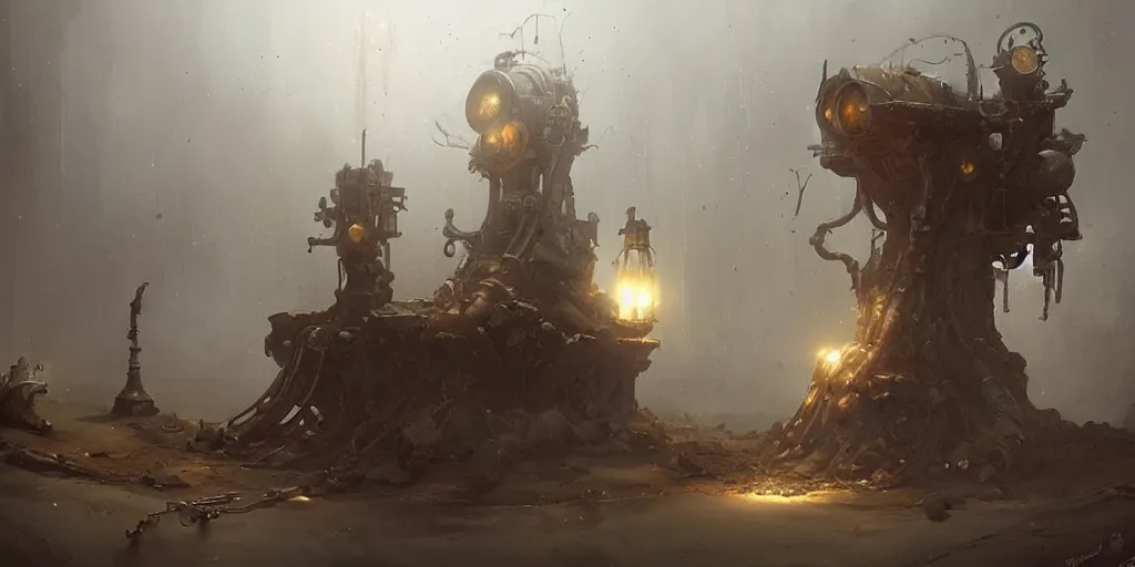 Image similar to strange scientific device by bastien lecouffe - deharme and charles bowater, greg rutkowski, adventure game, inspired by diablo concept art
