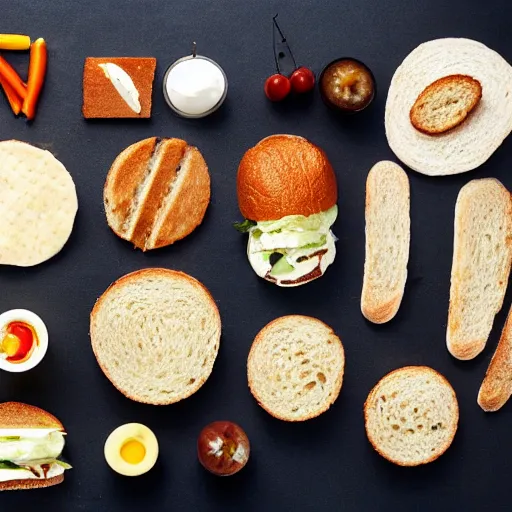 Image similar to knolling of a sandwich.