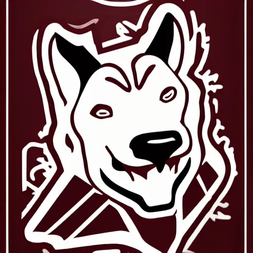 Image similar to A dingo mascot, maroon and white, NFL, highly detailed design, high evolution, legendary, smooth, sharp focus, line art, Canva art, art by Paul Rand