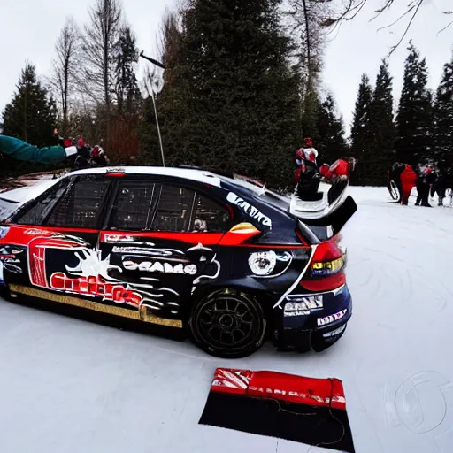 Image similar to Petter Solberg after he crashed into the christmas tree