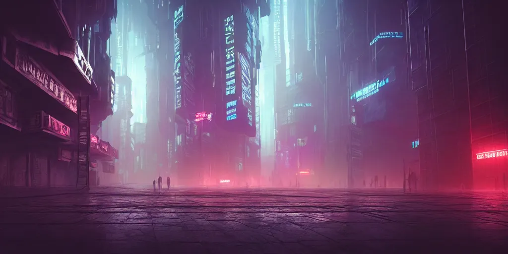 Image similar to wide angle view of a dystopian underground cyberpunk city, highly detailed, digital matte painting, concept art, amazing depth, misty, dramatic lighting, illuminated lines, outrun, vaporware, octane render, artstation, 8 k, by federico pelat and liam wong and florian pasquier