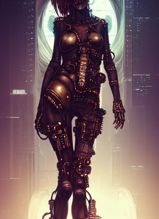 Image similar to soft lustrous ivory ebony biotech raver gutter punk gothic steampunk cyborg, golden ratio, details, scifi, fantasy, cyberpunk, intricate, decadent, highly detailed, digital painting, octane render, artstation, concept art, smooth, sharp focus, illustration, art by artgerm, loish, wlop