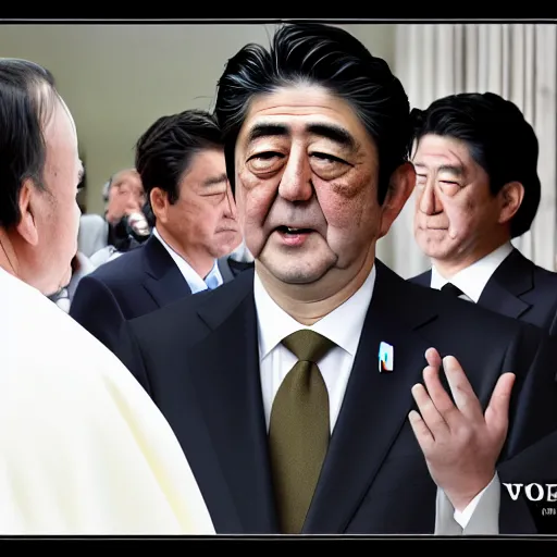 Image similar to shinzo abe is the new pope, ( sony a 7 r iv, symmetric balance, polarizing filter, photolab, lightroom, 4 k, dolby vision, photography award, vogue, perfect face )