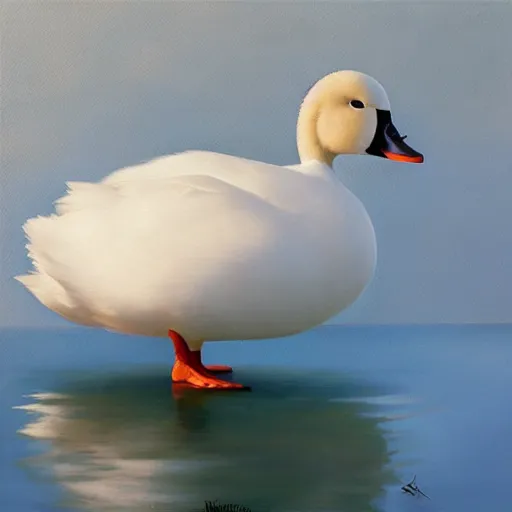 Prompt: cute white round duck, 4 k oil on linen by wlop, artgerm, andrei riabovitchev, nuri iyem, james gurney, james jean, greg rutkowski, highly detailed, soft lighting 8 k resolution