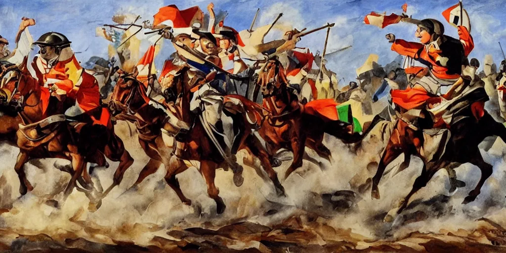 Prompt: cavalry charge, italian futurism style