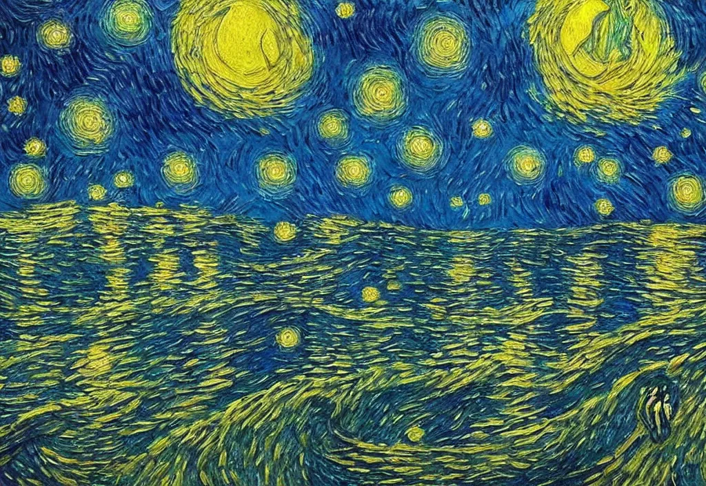 Prompt: a beautiful magical underwater paradise, high realistic high detailed painting in the style of starry night by Van Gogh