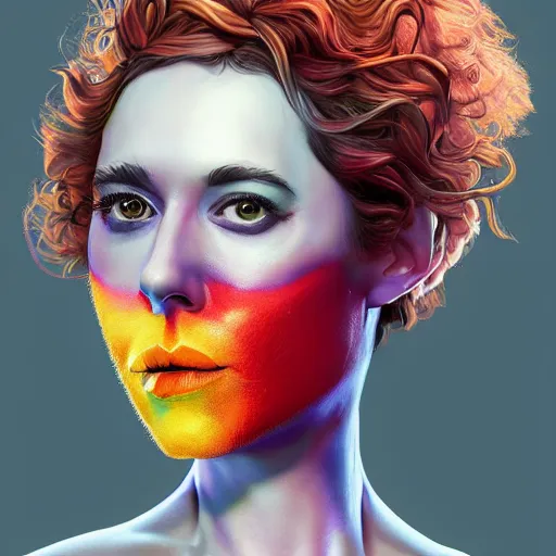 Image similar to hyperdetailed portrait of kristen schaal as delirium of the endless, colourful make up, the sandman, made by caravaggio stanley artgerm lau wlop rossdraws artstation cgsociety concept art cgsociety octane render