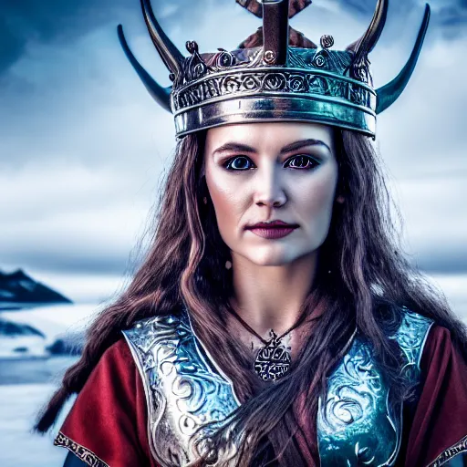 Prompt: photo of a beautiful viking queen with ornate crown and robes, highly detailed, 4k, HDR,