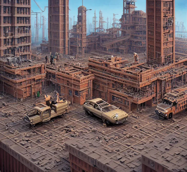 Image similar to hyperrealism photography hyperrealism concept art of highly detailed beavers builders that building highly detailed futuristic city with bricks by wes anderson and hasui kawase and scott listfield sci - fi style hyperrealism rendered in blender and octane render