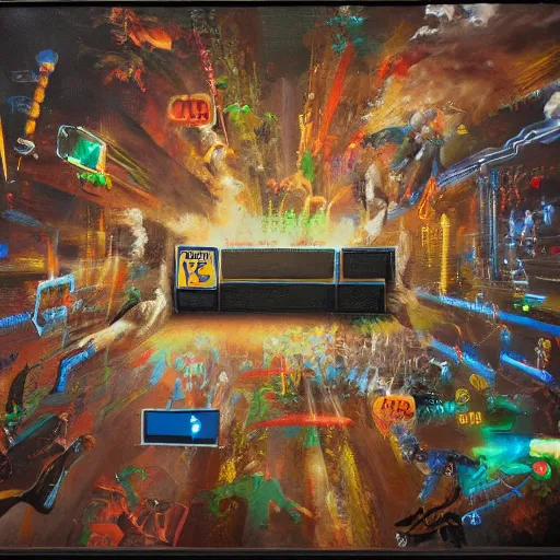 Prompt: an epic oil painting depicting the Konami Code