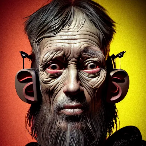 Image similar to Colour Caravaggio style Photography of 1000 years old man with highly detailed 1000 years old face wearing higly detailed cyberpunk VR Headset designed by Josan Gonzalez Many details. . In style of Josan Gonzalez and Mike Winkelmann andgreg rutkowski and alphonse muchaand Caspar David Friedrich and Stephen Hickman and James Gurney and Hiromasa Ogura. Rendered in Blender