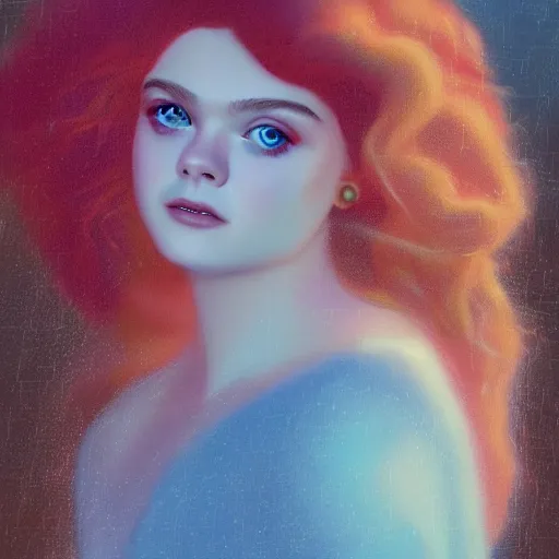 Prompt: professional painting of Elle Fanning in Santorini in the style of Delphin Enjolras, head and shoulders portrait, symmetrical facial features, smooth, sharp focus, illustration, intricate, stormy weather, extremely detailed masterpiece,