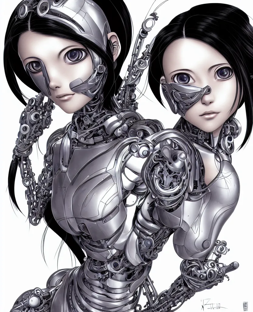 Prompt: portrait of alita by yukito kishiro, biomechanical, hyper detailled, trending on artstation