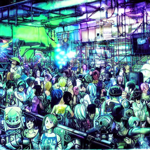 Prompt: boiler room, rave party, by yoshitaka amano