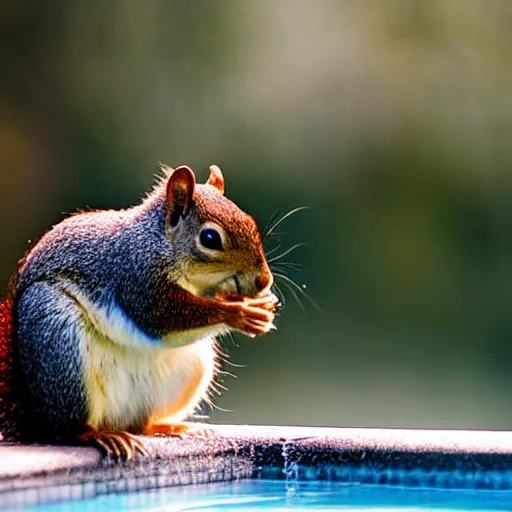 Prompt: A squirrel on fire in a swimming pool