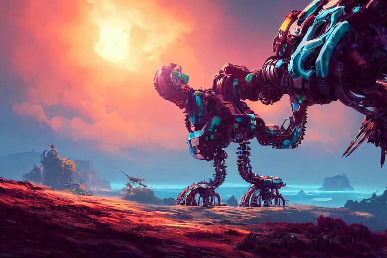 Image similar to clamberjaw machine mecanical creature robot of horizon forbidden west horizon zero dawn bioluminiscence global illumination ray tracing hdr fanart arstation by ian pesty and alena aenami artworks in 4 k