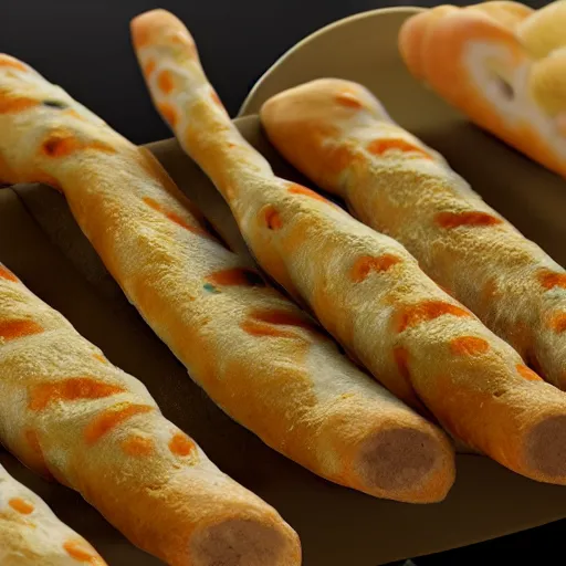 Prompt: critical mass breadsticks, hyperrealism cgi Nintendo