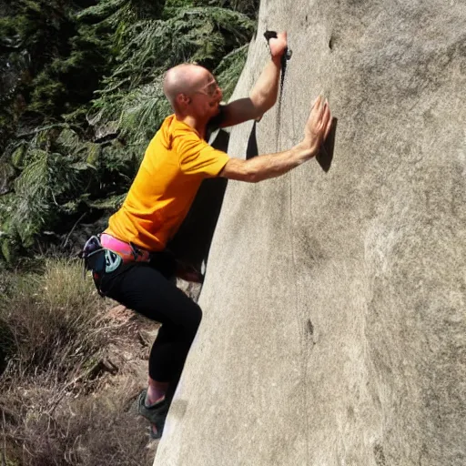 Prompt: Talgart climbing dangerous boulder and licking top.