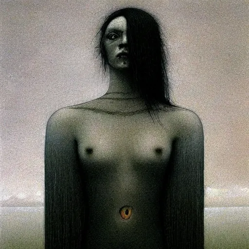 Prompt: half human half crow teen girl by Beksinski