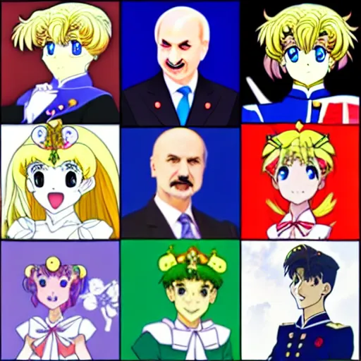 Prompt: president of belorussia, alexander lukashenko as anime princess, sailor moon, anime,WLOP, perfect faces, fine details