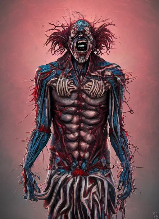 Image similar to evil horror clown, monster anatomy, ross tran, vivid colors, anatomical, highly detailed sculpture, intricate detailed, ommatidia, 8 k, cinematic atmosphere, post - processing