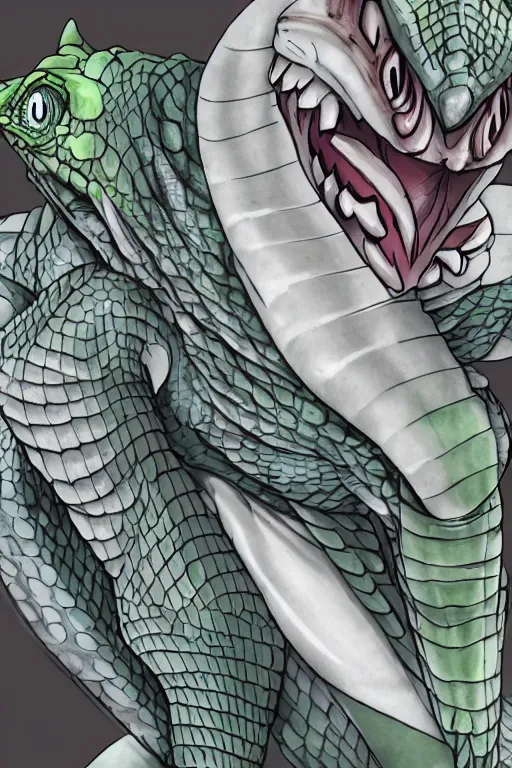 Image similar to lizardman, gray scales, anime, hd,