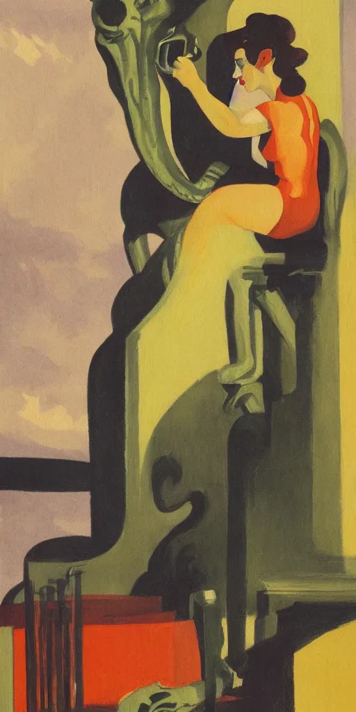 Image similar to a sinister loose brushwork gouache painting of a dieselpunk monster by edward hopper in the style of art - nouveau art, very, very aesthetic