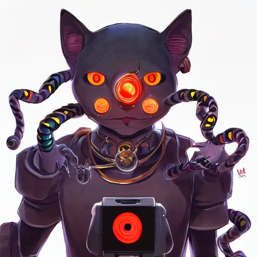 Prompt: a portrait of jinx the black cat as a god of destruction, with an intricate, detailed, urban inspired hiphop robot eye, vector behance hd jesper ejsing, rhads, makoto shinkai, lois van baarle, ilya kuvshinov, rossdraws, hd, 3 2 k, ilya kuvshinov, gustav klimt