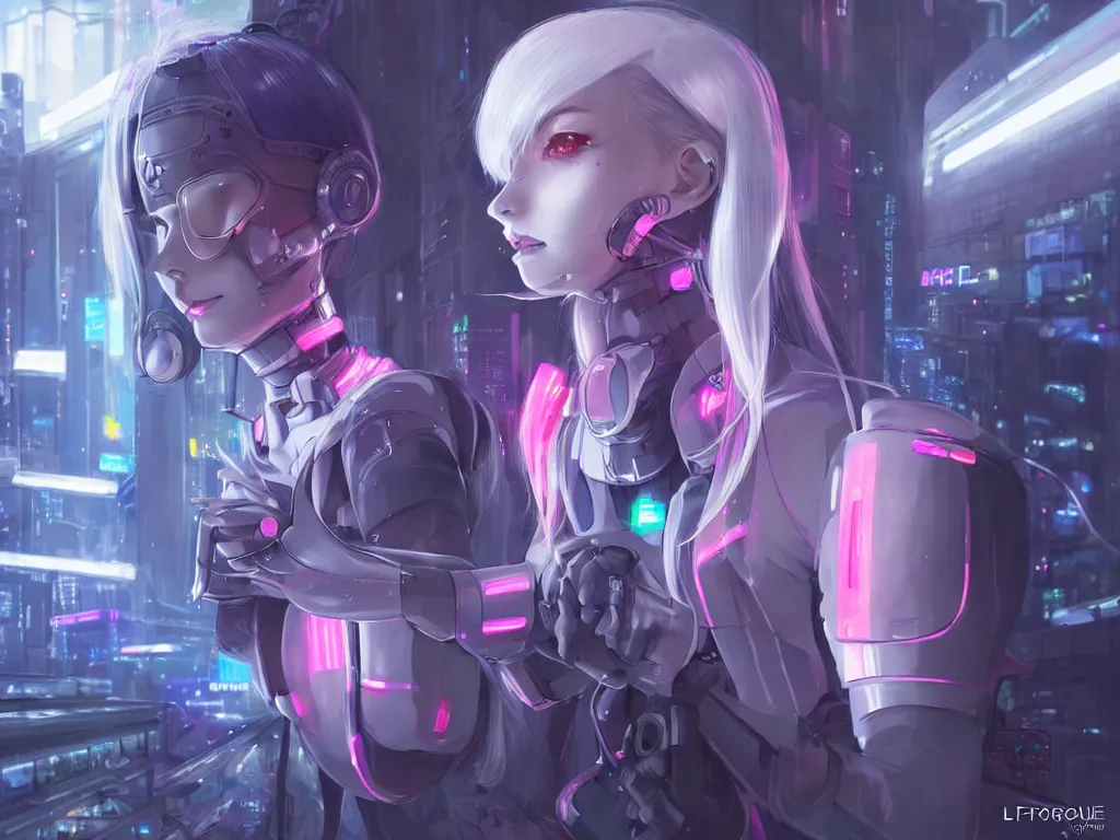 Image similar to portrait grey hair anime visual futuristic female cyber police, on cyberpunk neon light tokyo rooftop, ssci - fi and fantasy, intricate and very beautiful, human structure, concept art, sharp focus, anime by simon stalenhag and rossdraws and magali villeneuve and liya nikorov and luxearte, frostine engine