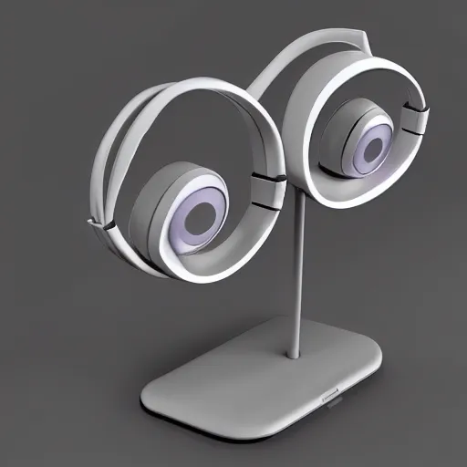 Image similar to wireless headphone stand stand stand, futuristic, techno, cyberpunk, product design, render, concept, fun, geometric