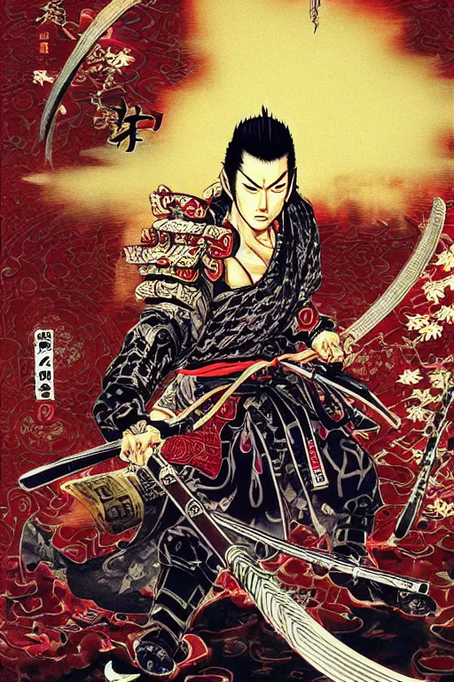 Image similar to poster of kiryu from yakuza as a samurai, by yoichi hatakenaka, masamune shirow, josan gonzales and dan mumford, ayami kojima, takato yamamoto, barclay shaw, karol bak, yukito kishiro, highly detailed