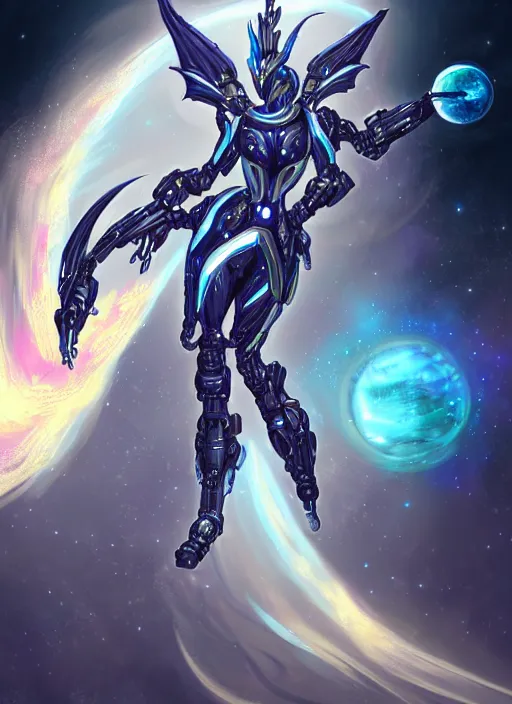 Image similar to goddess shot, galactic sized stunning beautiful anthropomorphic robot mecha female dragon, in space, larger than planets, posing elegantly, with earth in clawed hands, detailed silver armor, epic proportions, epic size, epic scale, ultra detailed digital art, furry art, macro art, dragon art, giantess art, warframe fanart, furaffinity, deviantart, realistic