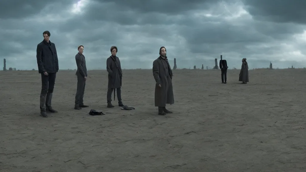 Image similar to the Corbin Project, film still from the movie directed by Denis Villeneuve with art direction by Salvador Dalí, wide lens