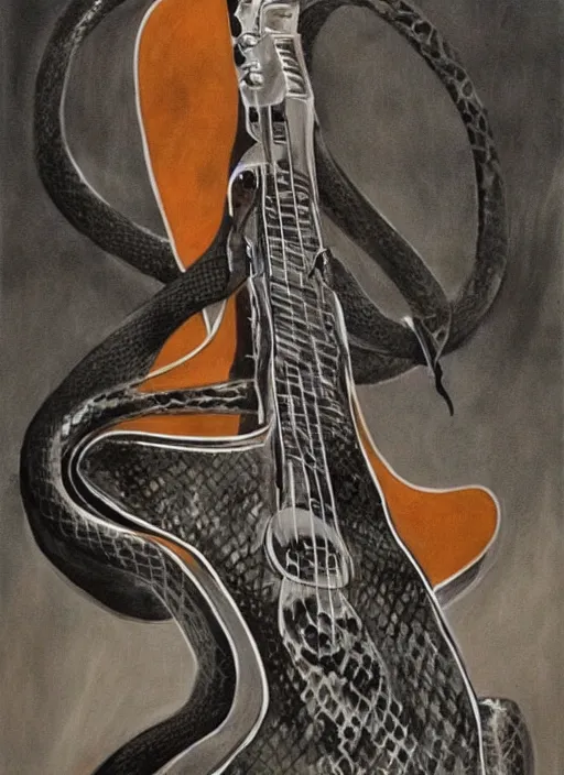 Prompt: combination of snake and guitar