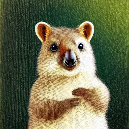 Image similar to quokka drawn in the style of Mona Lisa